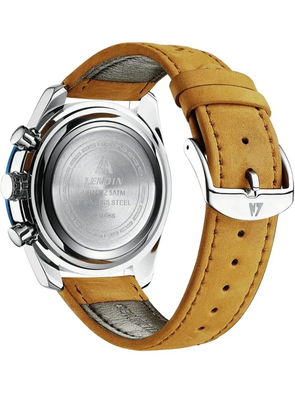 Men's Brown Blue Analog Quartz Leather Waterproof Luminous Luxury Casual Watch